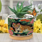 Chinoiserie Tiger Ceramic Planters Green and Turquoise Tiger Stripe Snake Plant Live Indoor with Pot with Drainage Holes and Saucers Pot for Home Office Desk Garden - Image 6