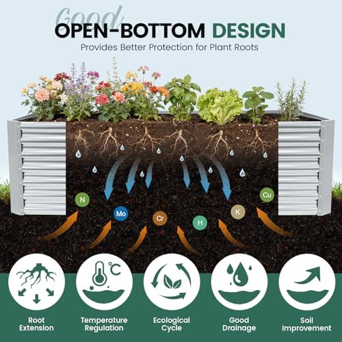 G GOOD GAIN 6x3x2 ft Galvanized Raised Garden Bed Kit, Large Metal Planter Box Outdoor for Vegetables, Flowers, Herbs, 269 Gallon Capacity Deep Root Design, Silver - Image 5