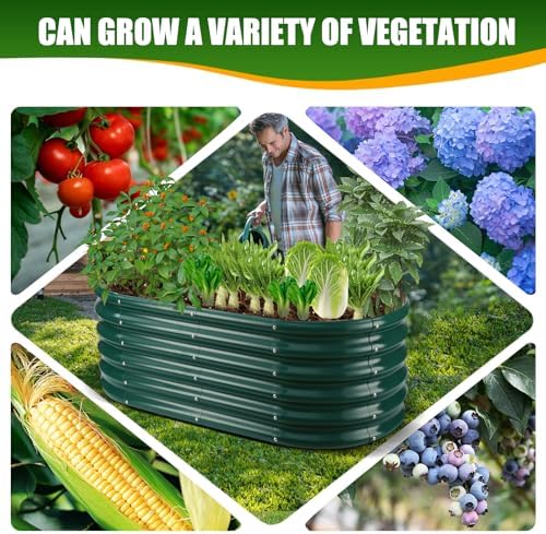 TBMLC Oval Green Galvanized Planter Box, Metal Raised Garden Bed 4X2X1.4 FT - Image 5