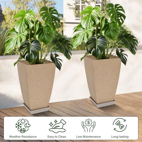 Neoaider Set of 2 Tall Planter, 21 inch Large Plastic Planter, Marble - Image 2