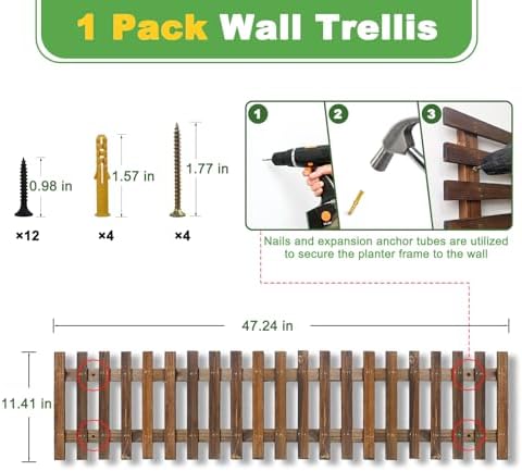Mulctun Wall Planters - 11.4" W x 47.24" H Wooden Wall Planters for Indoor Outdoor Plants,Hanging Wood Wall Trellis,Wall Mounted Plant Holder for Orchids,Succulent,Air Plants,Hanging Pots Display - Image 2
