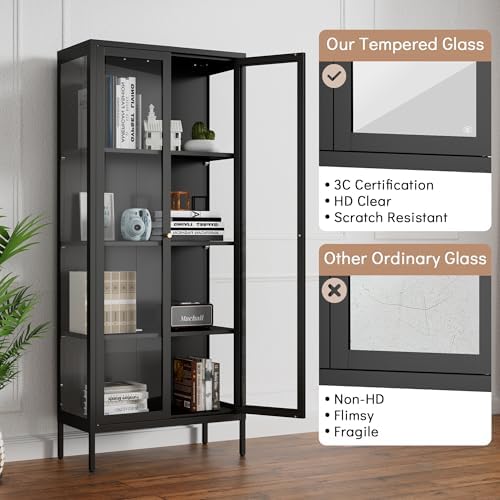 Polup 66" Black Glass Display Cabinet, 3-Side Clear View for Collectibles - Image 4