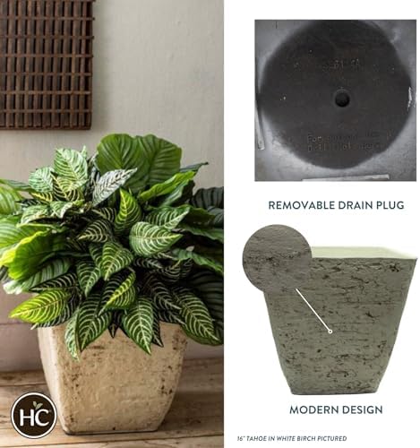 The HC Companies Tahoe Tall Square Planter - Weather-Resistant Indoor & Outdoor Plant Pot - Premium Decorative Planter Made from Crushed Stone Resin (16”H, White Birch, Pack of 1) - Image 2