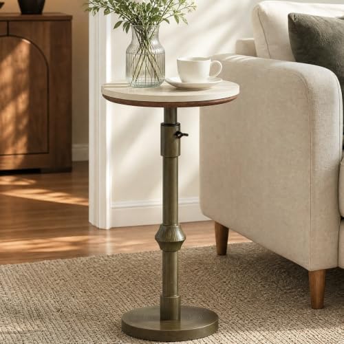Tribesigns Adjustable Marble Drink Table, 12“ Round Pedestal End Table - Image 3