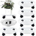 5 Packs Metal Plant Caddy with Locking Wheels 11.8 Inches Heavy-duty Wrought Iron Rolling Plant Stands with Casters Plant Dolly Plant Roller Base for Indoor and Outdoor Plant Pot Movers Saucers White by Planterhoma