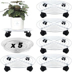 5 Packs Large Metal Plant Caddy with Wheels 13" Heavy-Duty Wrought Iron Rolling Plant Stands with Casters Plant Dolly Roller Base for Indoor and Outdoor Plant Pot Movers Coasters, White by Planterhoma