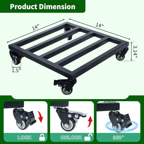 1 Pack 14 Inch Square Metal Plant Caddy with Wheels, 400 Lbs - Image 2