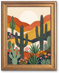 Framed Canvas Wall Art Bohemian Gouache Desert Landscape Terracotta Cacti Canvas Print Poster Gold Frame Wall Decor for Living Room Southwestern Art, Boho Home Decor - Inch 12x16 by Unknown
