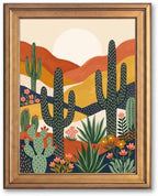 Framed Canvas Wall Art Bohemian Gouache Desert Landscape Terracotta Cacti Canvas Print Poster Gold Frame Wall Decor for Living Room Southwestern Art, Boho Home Decor - Inch 24x36 by Unknown