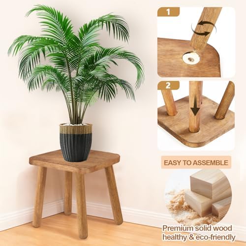 Solid Wooden Stool 11.7''H Wooden Plants Stand Wooden Decorative Stool Small Wood Stand for Bathroom Bedroom Livingroom Kitchen Bathroom - Image 4