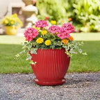 10 Inch Plant Pot, Ceramic Planters with Saucer, Red - Image 5