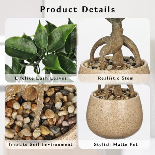 Artificial Bonsai Tree Fake Small Ficus Plant with Ceramic Pot Indoor Plant - Image 3
