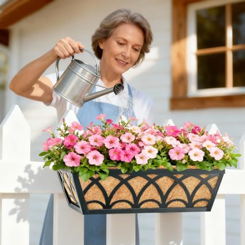 16 Inch Railing Planter Box Window Boxes Planters - 4 Pack Deck Railing Planter Boxes with Adjustable Brackets Coco Liners Balcony Planters Railing Hanging for Window Flower Boxes Outdoor Garden Decor - Image 3