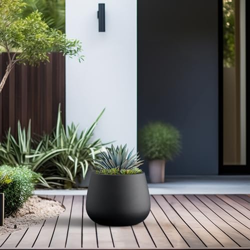 Kante Small Round Curved Black Concrete Planter 12.6" Dia, Outdoor - Image 5