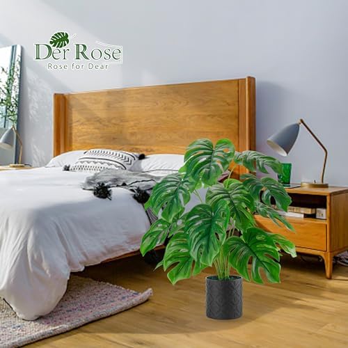 Der Rose 2 Pack 28" Fake Plants, Monstera Plant in Black-and-White Pots - Image 6