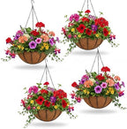 hehimhis 4 Pack 14 Inch Hanging Planters for Outdoor Plants,Black Metal Hanging Baskets Hanging Pots for Porch, Fence Flower Baskets with Coco Liners by Hehimhishome
