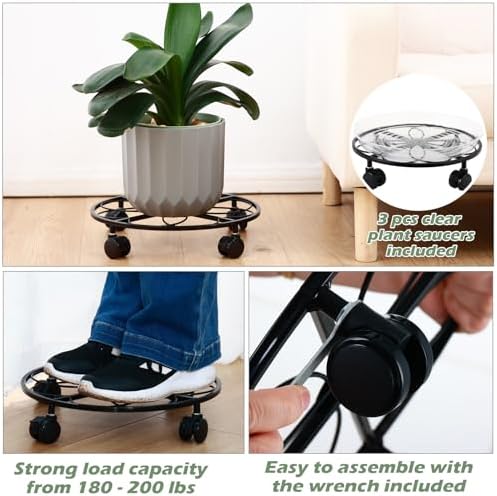 3 Packs 12 inches Metal Heart Outdoor Plant Caddy with Wheels Large Rolling Plant Stands Rolling Plant Dolly Heavy-Duty Plant Roller Base Movers for Indoor and Outdoor - Image 4