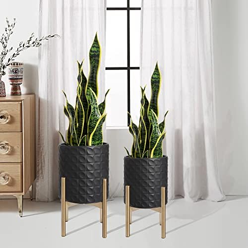 Oakrain Planters for Indoor Plants, Set of 2 Decorative Metal Planter Pots by Oakrain