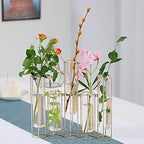 Bigsee Test Tube Vase for Flowers, Glass Vase with Metal Stand Racks Hydroponic Test Tube Vase Set of 5, Gold Hinged Plant Vases Display Set Table Centerpieces Vases for Home Decor - Image 2