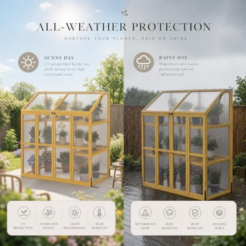 LAZZO Wooden Cold Frame Greenhouses for Outdoors, 2-Tier Garden Cabinet - Image 4