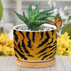 Tiger Fur Skin Ceramic Planters Black and Yellow Animal Stripe Print Snake Plant Live Indoor with Pot with Drainage Holes and Saucers Pot for Pots Outdoor Indoor Plants - Image 6