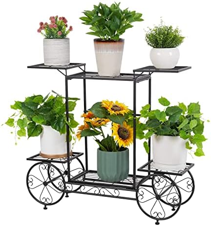 unho Metal Plant Stand Indoor: 6 Tier Garden Cart Flower Planter Pot Holder by unho