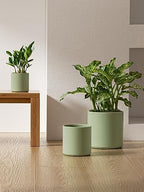 LE TAUCI 10+8+6 Inch Ceramic Pots for Plants, Indoor Planters with Drainage Hole and Plug, Modern Cylinder Flower Pots Set of 3 for Living Room and Kitchen, Glossy, Sage Green - Image 4