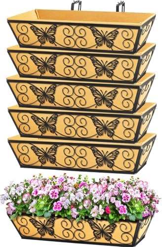 6 Pack 24 Inch Window Boxes Planters Railing Planter Box with Adjustable Brackets for Porch Fence Patio Balcony Hanging Flower Baskets with Woven Fabric for Outdoor Garden Decor - Black by KarlliuHOMEGARDEN