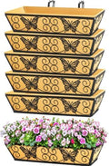 6 Pack 24 Inch Window Boxes Planters Railing Planter Box with Adjustable Brackets for Porch Fence Patio Balcony Hanging Flower Baskets with Woven Fabric for Outdoor Garden Decor - Black by KarlliuHOMEGARDEN