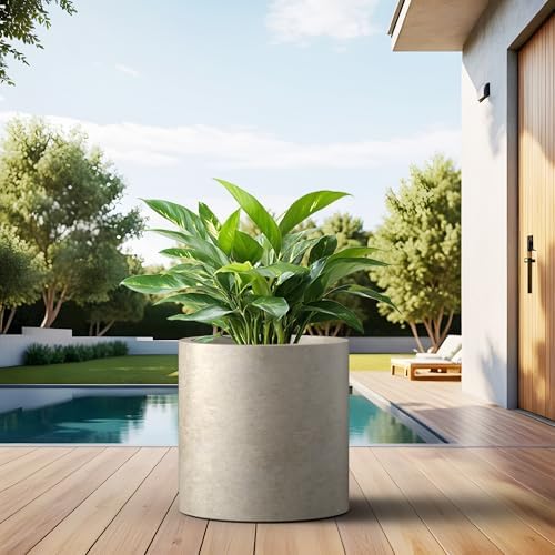 Kante Modern Home Minimalist 15.8" Tall Weathered Concrete Cylinder Planter - Image 6