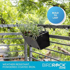BIRDROCK HOME 2pk Metal Railing Planter Box | Flower Boxes for Deck Railings | Adjustable Rail Hanging Bracket | Black Balcony Boxes | House Apartment Plant Pot - Image 2