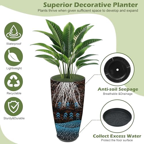 24-21-11 Inch Tall Planters for Outdoor Plants Set of 3 Blue - Image 4