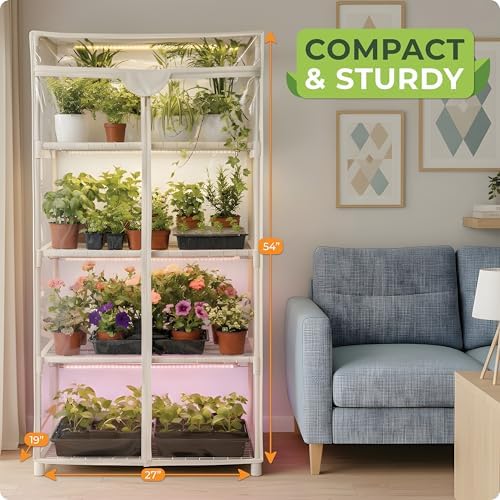 CARPATHEN Indoor Greenhouse with Grow Light, 4 Tiers 27.2"L x 19.3"W x 54"H - Image 2