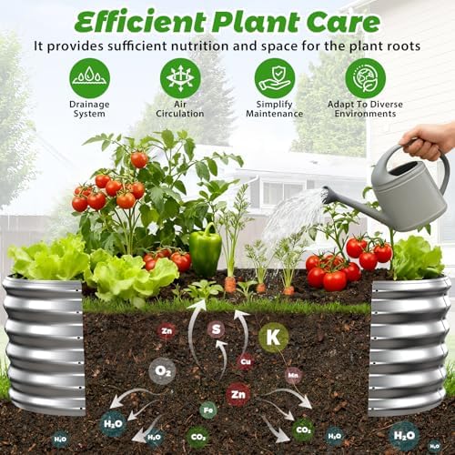 17" Tall Oval-Shaped / Elliptic Metal Raised Garden Bed Outdoor Silver - Image 3