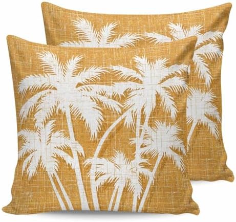 Throw Pillows 16x16 Set of 2, Tropical Palm Tree Waterproof Outdoor Pillow Covers with Insert, Vintage Orange Exotic Botanical Plants Decorative Pillowcase Cushion for Patio, Garden, Couch, Sofa, Bed by Unknown