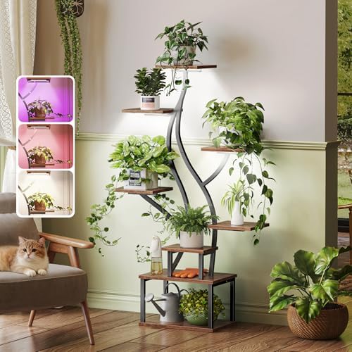 PRAISUN 51.3 Inch Plant Stand with Grow Light, 6 Tiered Indoor Plant Shelf by PRAISUN
