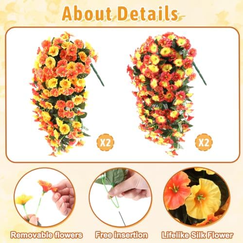 Ammyoo Artificial Fake Hanging Flower Basket for Fall Outdoor Home Decor - Image 3