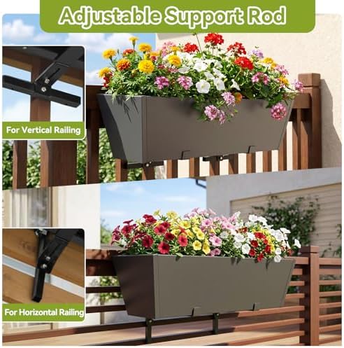 Railing Planter Box 36 Inch, Heavy Duty Metal Window Boxes - Image 2