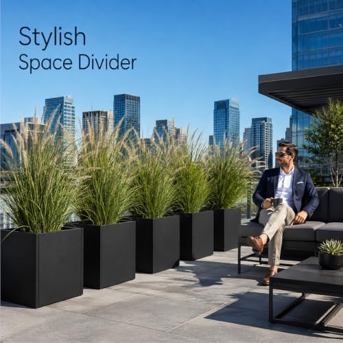 GSK Galvanized Steel Black Metal Square Planter for Indoor Outdoor Set of 2 - Image 4