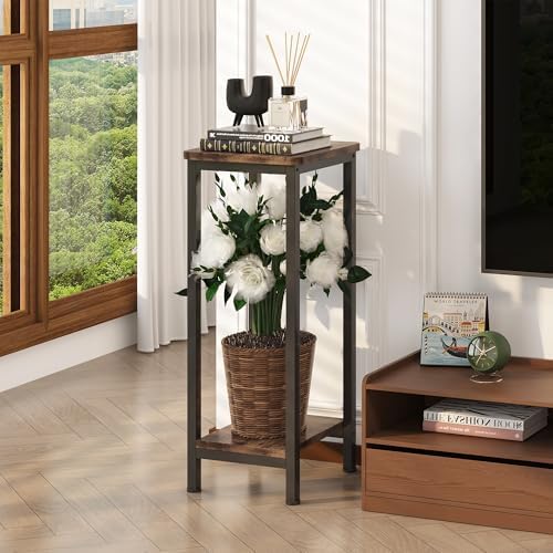 Homeiju 2-Pack Plant Stand Indoor, 2 Tier Wood Corner Plant Stand, Modern Square Plant Shelf Flower Stand for Living Room Patio Balcony Garden, Rustic Brown - Image 6