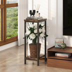 Homeiju 2-Pack Plant Stand Indoor, 2 Tier Wood Corner Plant Stand, Modern Square Plant Shelf Flower Stand for Living Room Patio Balcony Garden, Rustic Brown - Image 6