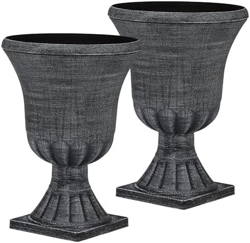 2-Pack 22" Washed Black Plastic Urn Planters with Drainage Holes - Image 2