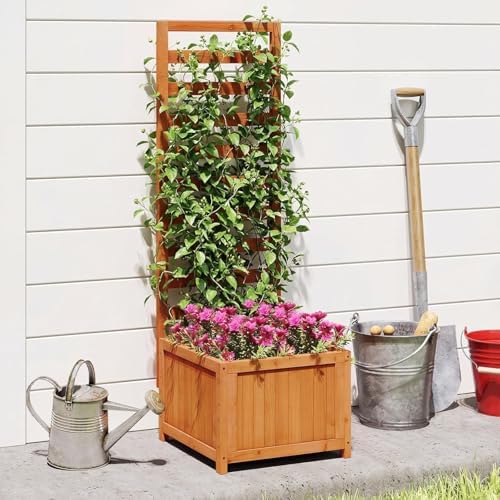 Giantex Wood Raised Garden Bed with Trellis, Outdoor Planter Box for Vines Flowers Vegetables, Herbs, Freestanding Plant Container Privacy Planters for Porch, Patio, Backyard by Giantex