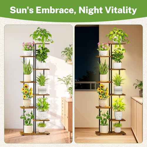 iDavosic.ly Plant Stand Indoor with Grow Lights, Tall 7 Tier Shelf, Brown - Image 5