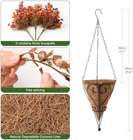 Fake Mums Fall Artificial Hanging Flowers Baskets for Outdoor Decoration - Image 5