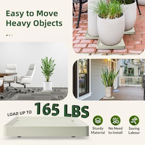 REDHUGO 2PCS Square Plant Caddy with Hidden Wheels, Heavy Duty Rolling Plant Stand Caddy with Wheels, Pot Base for Indoor Outdoor, Beige, 11 inches - Image 3