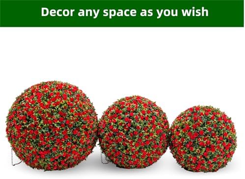 21.6 Inch Artificial Hanging Topiary Balls Set of 2, Faux Flower Balls for Garden Patio Wedding Valentine's Day Decor, Outdoor Indoor Hanging Decorations for Porch Front Door Party,Red - Image 6