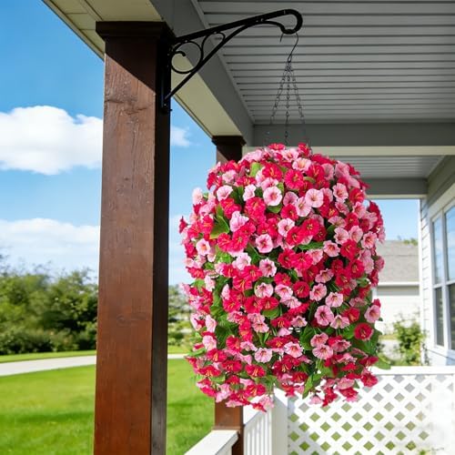 Artificial Flowers with Hanging Basket, Outdoor Faux Plants UV Resistant - Image 5