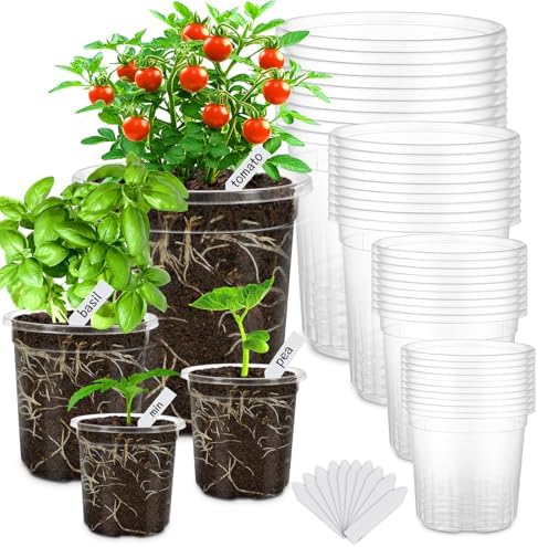 36 Pcs 6/5/4/3.5 In Clear Nursery Plant Pots with Drainage Holes, 20 Labels by WandaQueen
