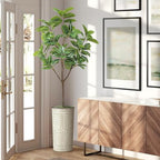 Artificial Tree in Geometric Planter, Fake Magnolia Tree for Indoor and Outdoor Home Decoration - 70" Overall Tall (Plant Pot Plus Tree) by SIGNWIN